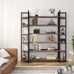（NEW）Tribesigns Modern Triple Wide 6-Shelf Bookcase, 6-Tier Large Etagere Bookshelves Storage and Double Wide Bookshelf Display Shelves with Sturdy Me
