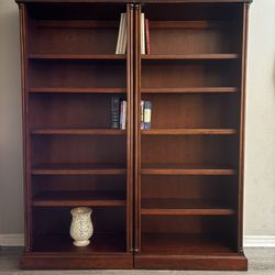 Matching Wood Bookcases (Pair) – Adjustable Shelves