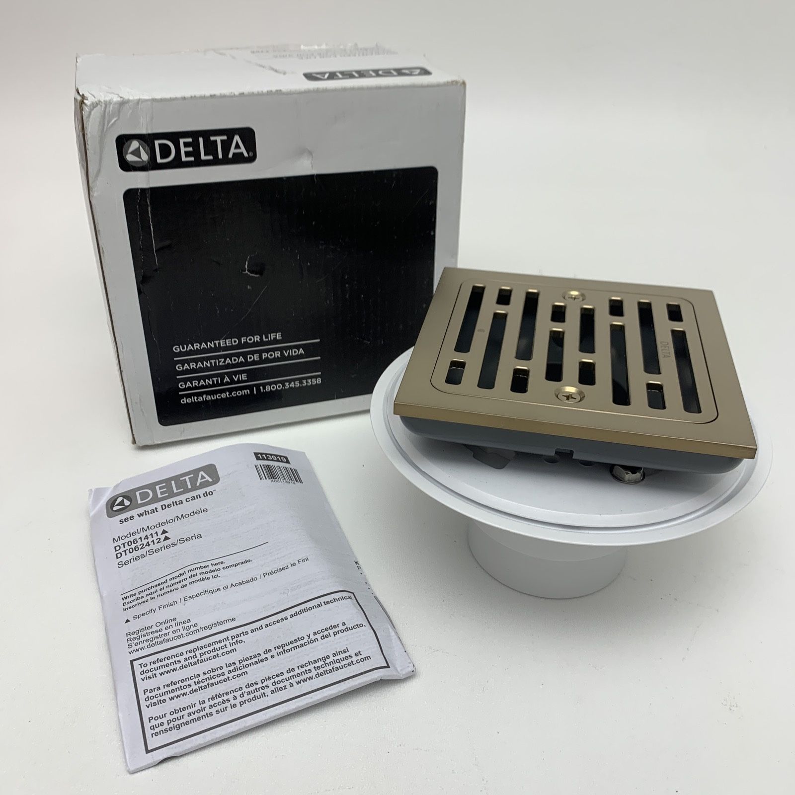 Delta DT062412-CZ Champagne Bronze 4" Tile-In Square Shower Drain