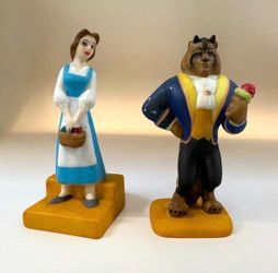 Disney Beauty And The Beast Ceramic Figurines Belle Beast Pair 3” Vintage 1990s