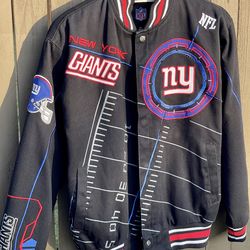 New York Giants Varsity Jacket NFL Full Snap Big Logo Football Field Design Men’s