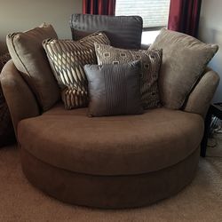 Comfy Round Swivel Cuddle Chair - Brown/Taupe