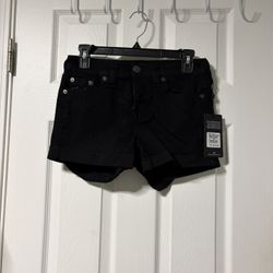 True Religion Jennie MR Curvy Rolled Black Shorts