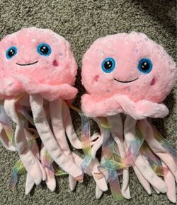 Set of 2 Cute Pink Plush Jellyfish stuffed animals - Glitter Star & Ribbon Tentacles