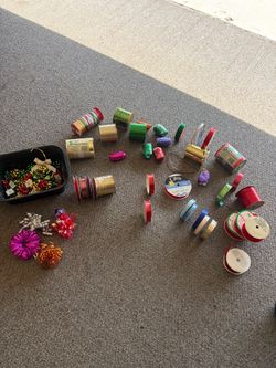 Large Lot Christmas Gift Ribbon Rolls + Bows – Many Full & Unopened