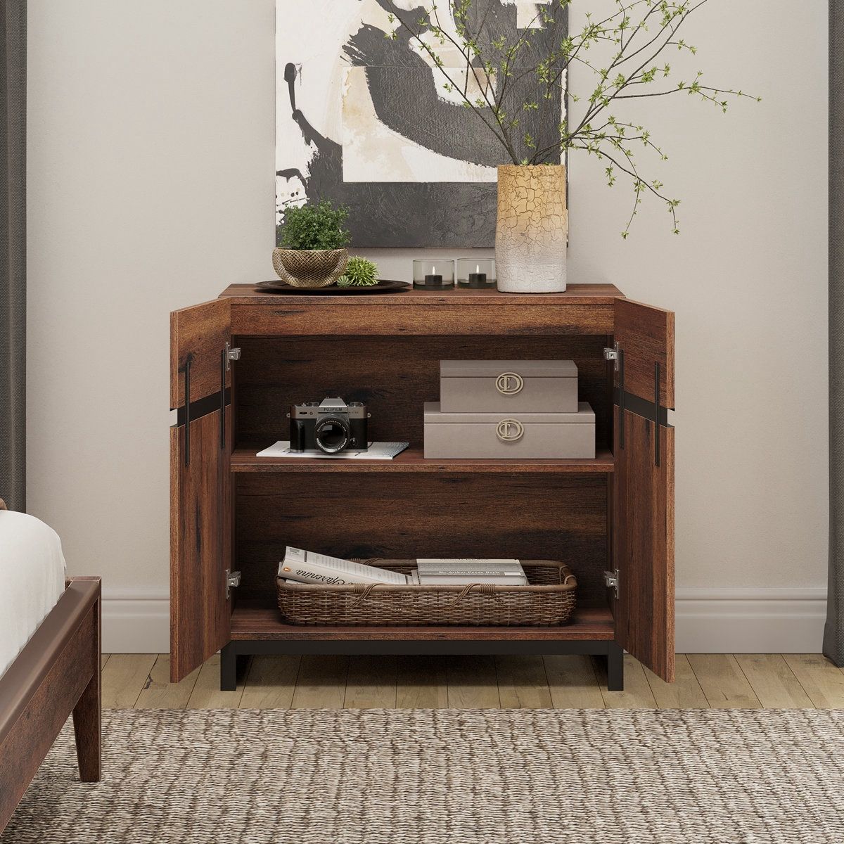 Storage Cabinet, 3 in 1 Modern Sideboard with Adjustable Shelves and Metal Base, Coffee Bar Cabinet for Living Room, Dining Room, Brown $280