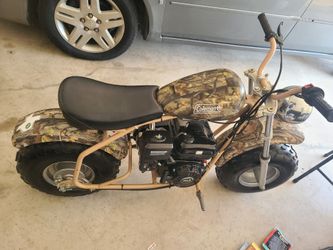 600cash  Coleman Mini Bike Camo Gas Powered starts easily