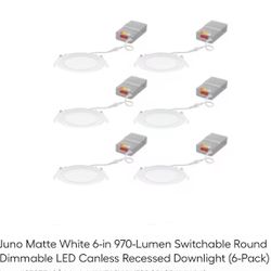 Juno Matte White 6-in 970-Lumen Switchable Round Dimmable LED Canless Recessed Downlight (6-Pack)