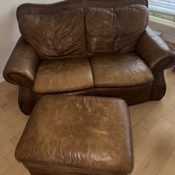 Leather couch and ottoman