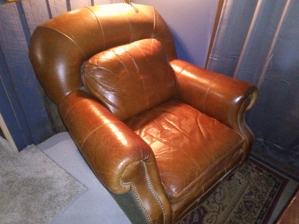 Sillón De Cuero Y Fábrica Leather Fabric Brown Chair