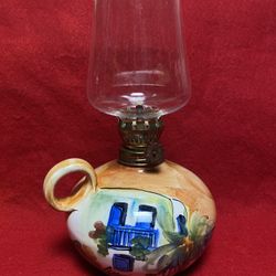 8.5 inches with Glass Handmade Hand painted Imported From Greece Ceramic Oil Lamp