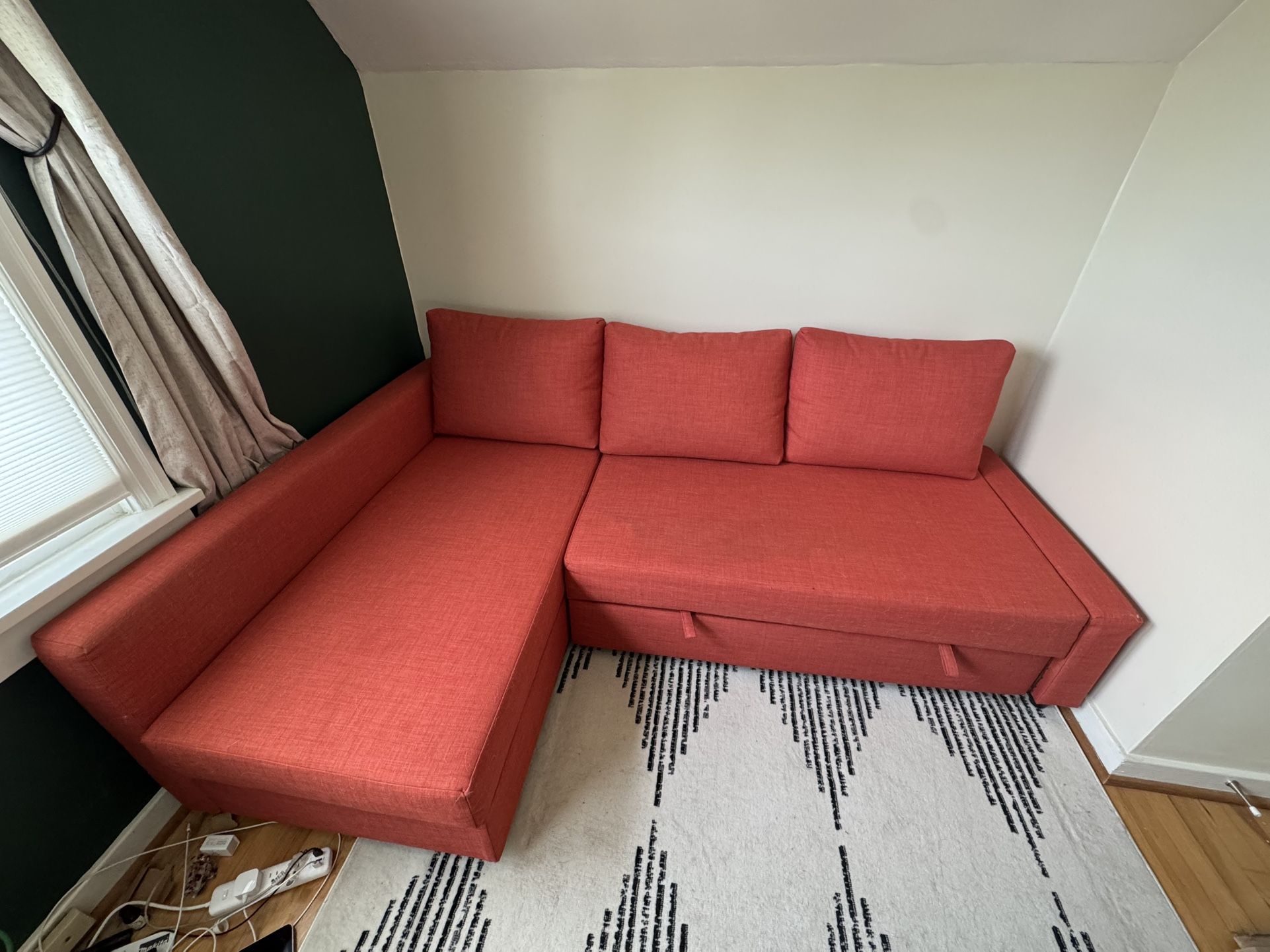 IKEA Friheten Chaise Sofa Sleeper. Orange Red