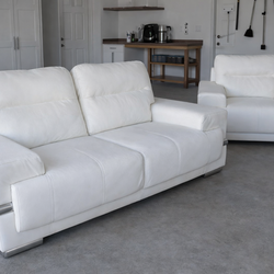 White leather loveseat and single chair