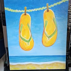 Yellow Mango Flip Flops" Original Art Canvas 24x36 $20 OBO