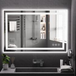 48 x 32 Inch LED Mirror Touch Button Bathroom Vanity Mirror with Switchable Color and Defogger