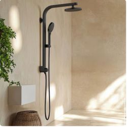 allen + roth Drexler Black 7.87-in Dual Head Shower Panel System with 3-way Diverter