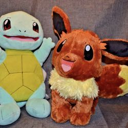 BAB Pokémon Eevee & Squirtle Build A Bear Plush Stuffed Animal 14" & 16"