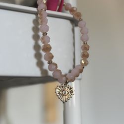 Pink Beaded Heart Eye Bracelet 
