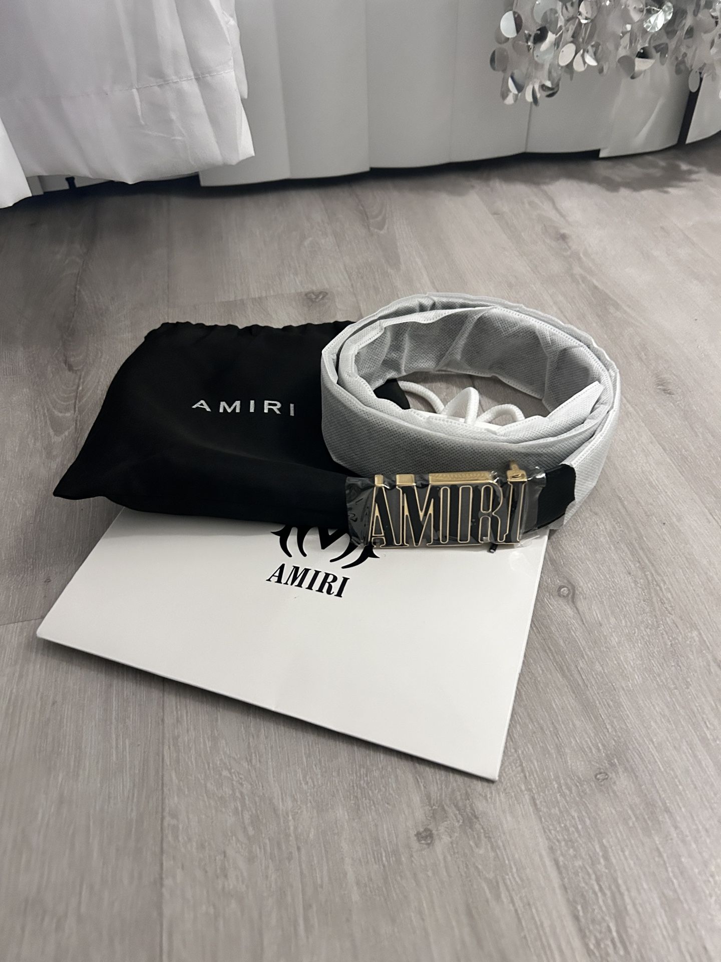 Amiri Nappa Leather Belt 'Gold/ Black'