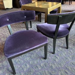 (12) 26”W x 22”D x 33”H Purple Fabric Cushion Seats & Backs Wood Frame Chairs