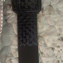 BLACK DRESSY BELT WITH MIDDLE STRETCH