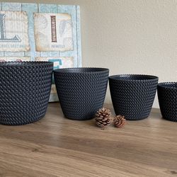 SET of Black Round Planters, Flower Pots - BRAND NEW 