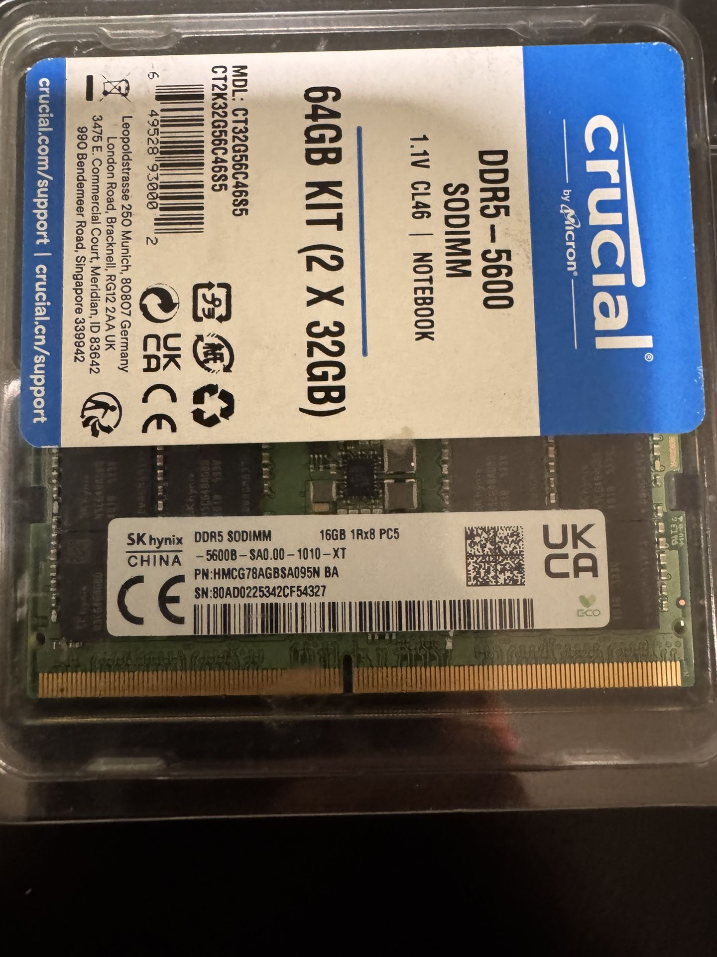 DDR5-5600 SODIMM 16gb 1Rx8 PC5