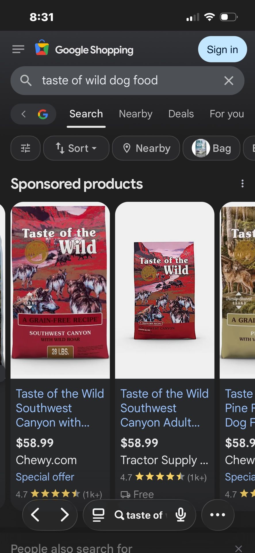 Taste Of Wild Dog Food 28lb Bags 