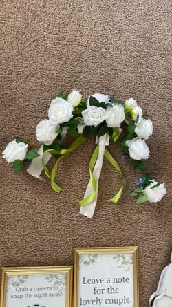 Wedding Car Decoration Garland with White Artificial Flowers and Ribbon Bow Set
