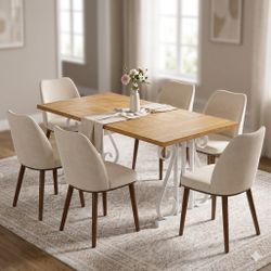 Brand New Modern Dining Table With 6 Wood Legs Chairs 