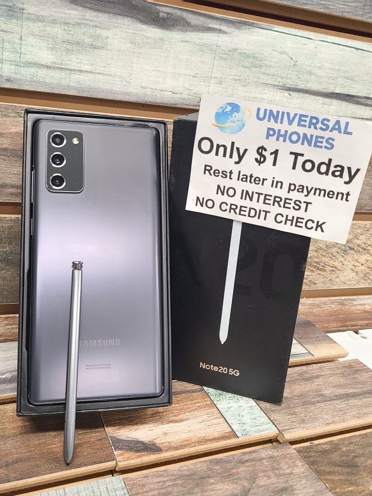 Samsung Galaxy Note 20 5G 128gb  Unlocked, FREE Smartwach/ Headphones. Pay $1 Today Rest in payments. NO CREDIT NEEDED FINANCING