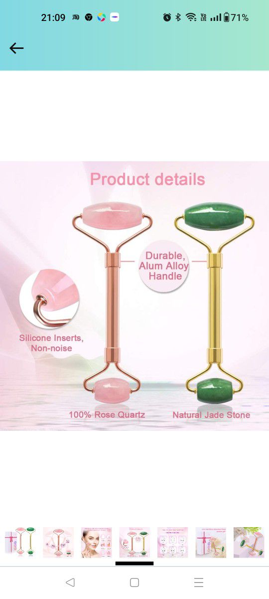 Jade Facial Roller & Rose Quartz Face Roller for Wrinkles and Puffiness, Natural Jade Stone Face Massager Roller
