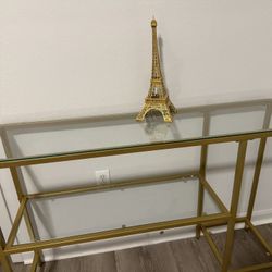 Glass Console Table with Shelves in Gold