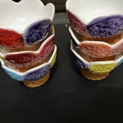 6 - COLORFUL footed Ceramic  Ice Cream Sundae Celebration Colors From Italy 