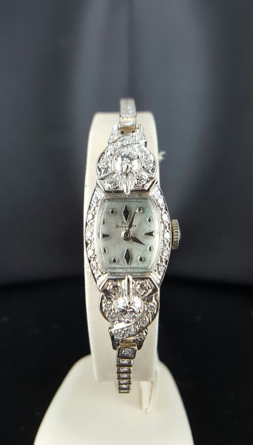 Ladies 14k White Gold Paul Breguette Vintage Diamond Watch