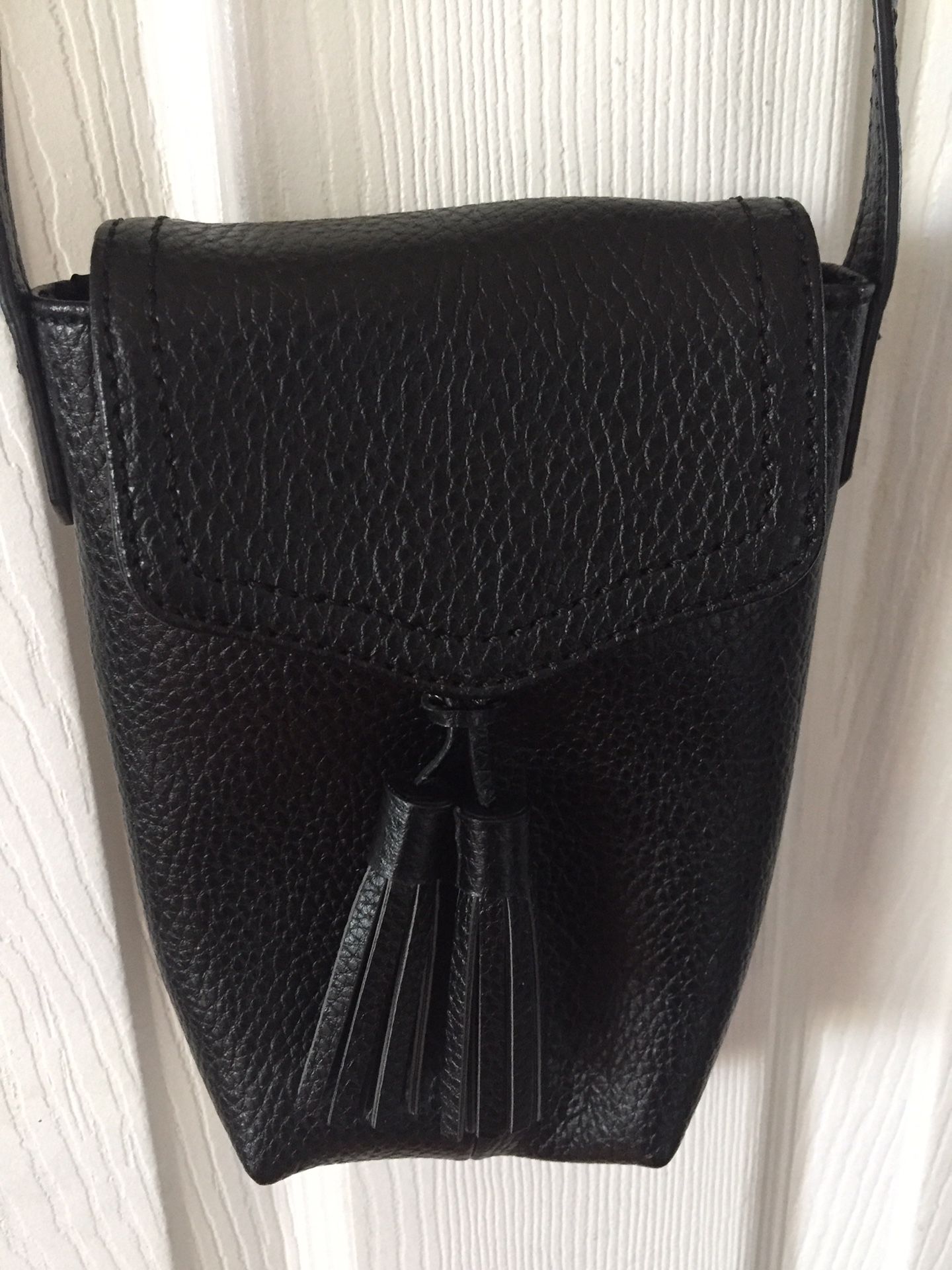 Black leather cross body Unisex murse or purse