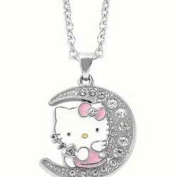 Adorable Hello Kitty Sanrio Anne Licensed Enamel Rhinestone Bling Crescent Moon Necklace