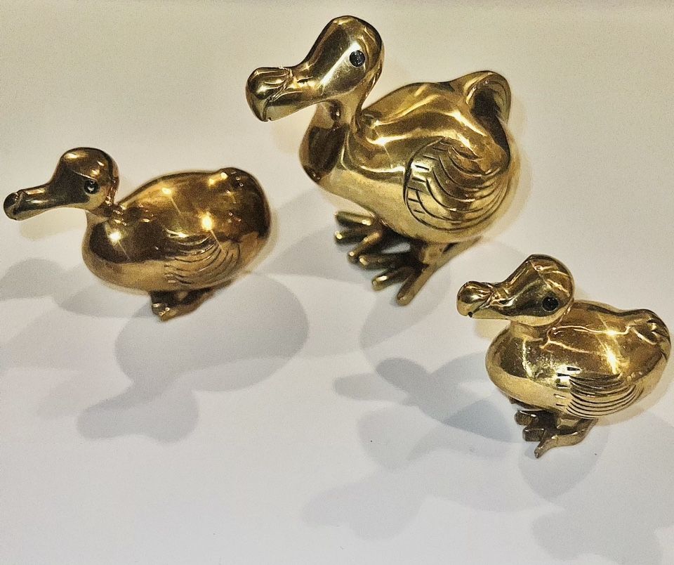 SOLID Brass Dodo Birds Figurine Paperweight 1960 Mid-Century Modern, German