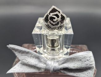 Camellia Ring With Black Diamond On White Gold