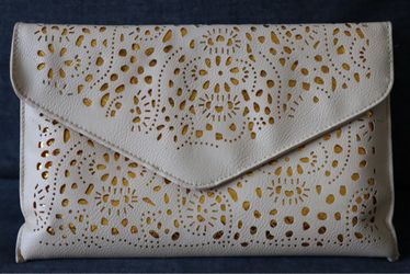 White Laser Cut Envelope Clutch Bag