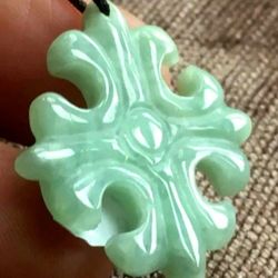 Burmese icy type A jadeite jade pendant lucky safety plaque.