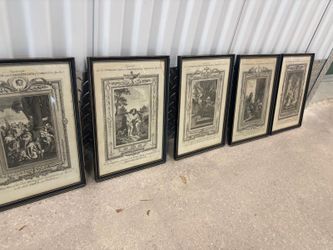 Five antique professionally framed etchings of the life of Christ. 14” x 10” $500 for all
