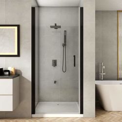  30 to 31-1/4 in. W x 72 in. H Pivot Swing Frameless Shower Door in Black with Clear 