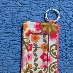 Vera Bradley Floral ID Holder Keychain Wallet Zip Coin Pouch Card Case Compact