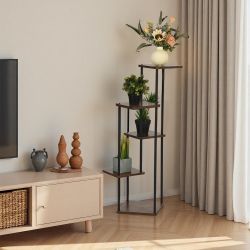 Homy Casa PLANN 5 Tier 42” Plant Stand Rustic Brown Shelves Black Metal Frame Corner Display Tower for Living Room Bedroom Office