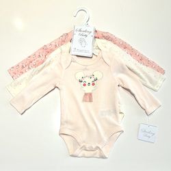 NEW! W/Tags Sterling Baby Girl 9 Month Onesie- 3 Piece Set Pink Floral Mouse