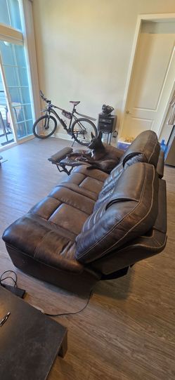Brown leather recliner couch - dog not included