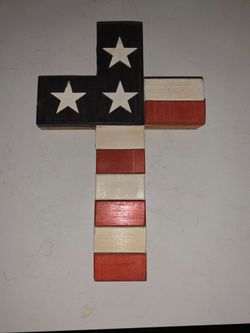 Wooden Patriotic American Flag Cross