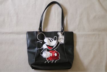 Disney Mickey Mouse Women's Sequin Tote Bag Black Canvas + Accessory Pouch