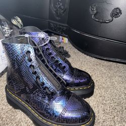 SINCLAIR SNAKE PRINT EMBOSS LEATHER PLATFORM BOOTS
